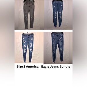 Bundle lot American Eagle Outfitters Women's Ripped Blue Skinny Jeans size 2